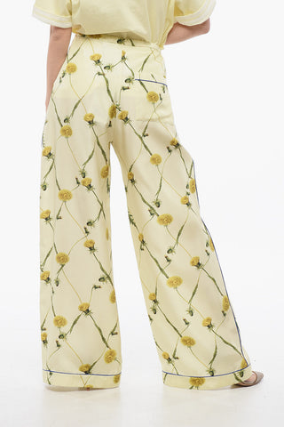 Silk Floral Pants with Wide Leg