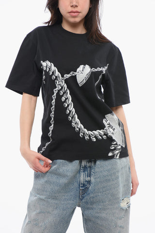 Crew Neck CHAINED Cotton T-Shirt with Print