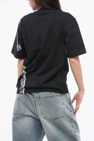 Crew Neck CHAINED Cotton T-Shirt with Print