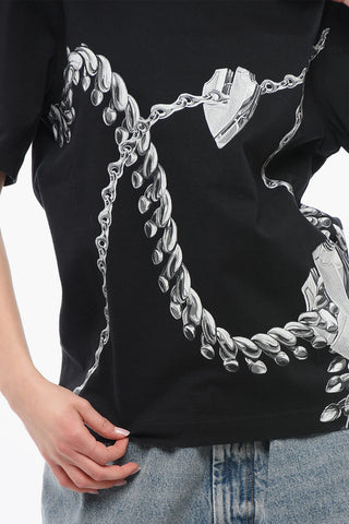Crew Neck CHAINED Cotton T-Shirt with Print