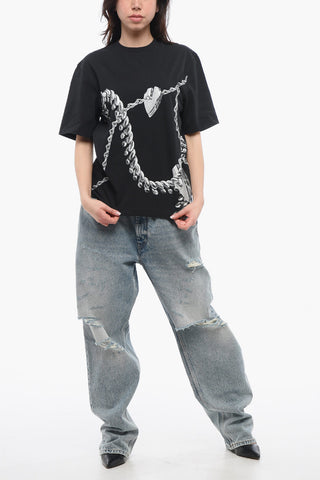 Crew Neck CHAINED Cotton T-Shirt with Print