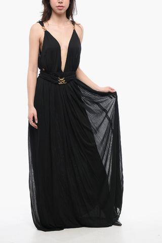Vestito Plissé con Dettaglio Chain