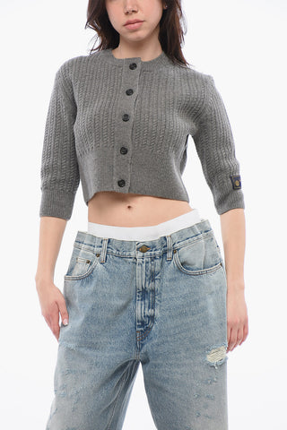 Cable-Knit Wool Cropped Cardigan