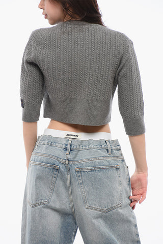 Cable-Knit Wool Cropped Cardigan