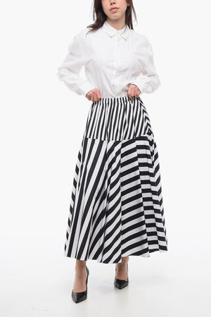 스트라이프 무늬 플레어 미디 스커트