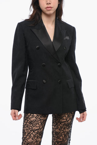 Blazer Doppiopetto in Lana Vergine Jacquard con Rever in Satin