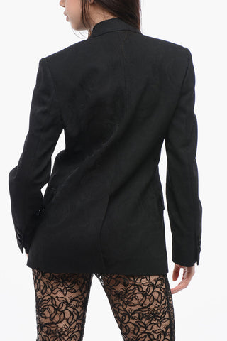 Blazer Doppiopetto in Lana Vergine Jacquard con Rever in Satin