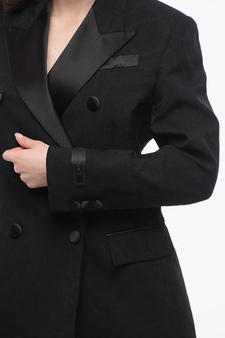 Blazer Doppiopetto in Lana Vergine Jacquard con Rever in Satin