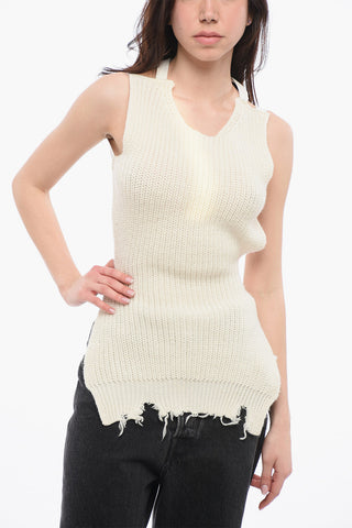 MM6 Bare Back Knitted Top with Fringed Hem
