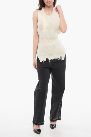 MM6 Bare Back Knitted Top with Fringed Hem
