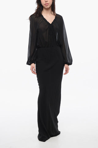 Vestito Maxi in Seta con Maniche a Palloncino