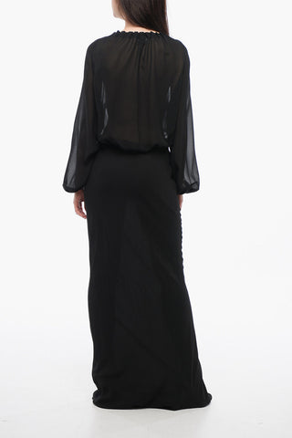 Vestito Maxi in Seta con Maniche a Palloncino
