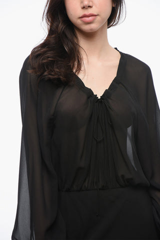 Vestito Maxi in Seta con Maniche a Palloncino