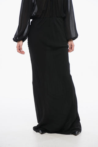 Vestito Maxi in Seta con Maniche a Palloncino