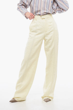 Pure Linen Pants with Embroidered Front Pleat