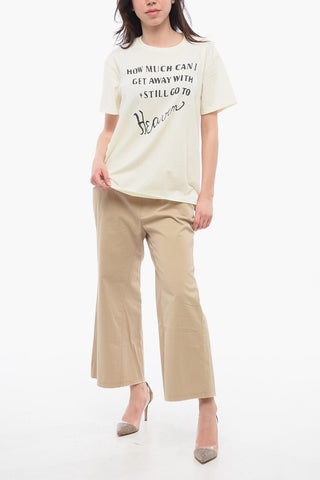 Solid Color Crewneck T-Shirt with Contrasting Print