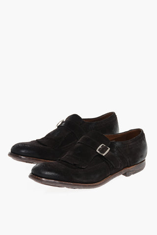 Vintage Effect Suede Monk Strap Loafers