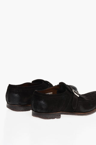 Vintage Effect Suede Monk Strap Loafers