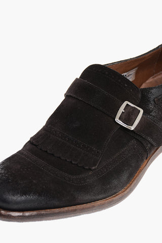 Vintage Effect Suede Monk Strap Loafers