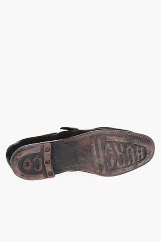 Vintage Effect Suede Monk Strap Loafers