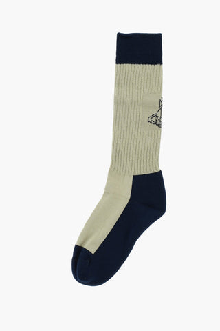 Two-Tone Long Socks with Ribb Details