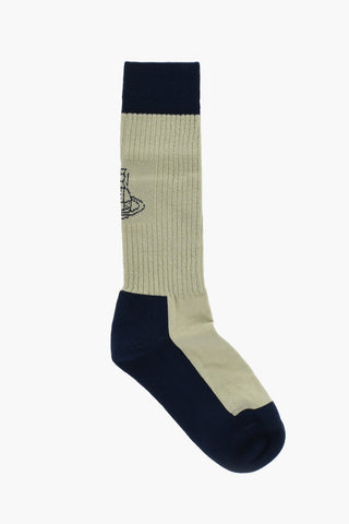 Two-Tone Long Socks with Ribb Details