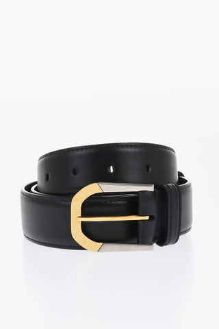 Leather Belt with Two-Tone Buckle 35mm