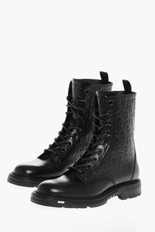 Anfibi in Pelle con Monogram In Rilievo All Over 