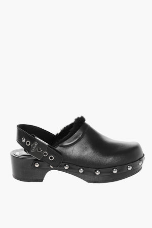 HFD Clogs PESCURA MAYA in Pelle con Borchie e Interno in Ecopelliccia Tacco 5cm