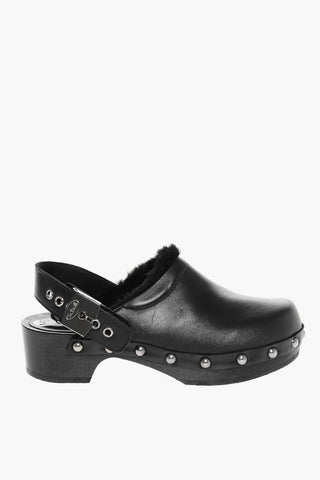 HFD Clogs PESCURA MAYA in Pelle con Borchie e Interno in Ecopelliccia Tacco 5cm