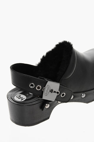 HFD Clogs PESCURA MAYA in Pelle con Borchie e Interno in Ecopelliccia Tacco 5cm