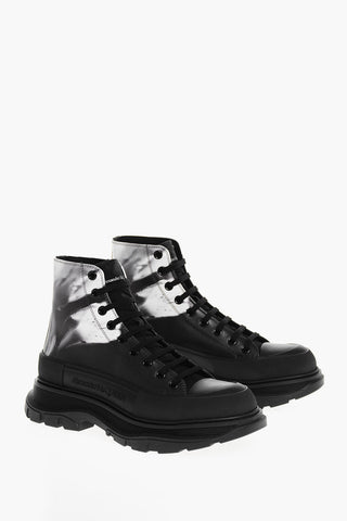 Acid Wash Effect Leather Combat Boots with Oversized Sole 5cm