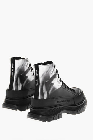 Acid Wash Effect Leather Combat Boots with Oversized Sole 5cm
