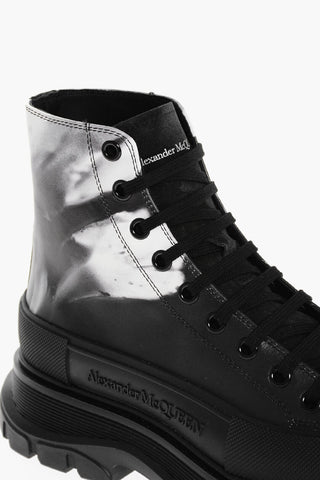 Acid Wash Effect Leather Combat Boots with Oversized Sole 5cm