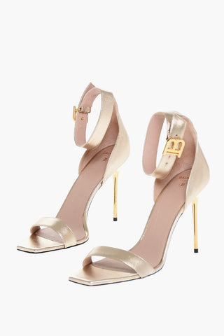Metallized Leather Ankle-Strap Sandals 11 cm