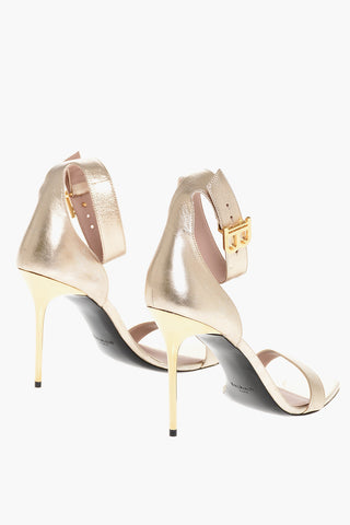 Metallized Leather Ankle-Strap Sandals 11 cm