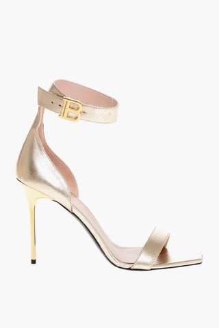 Metallized Leather Ankle-Strap Sandals 11 cm