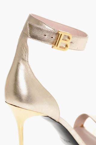 Metallized Leather Ankle-Strap Sandals 11 cm