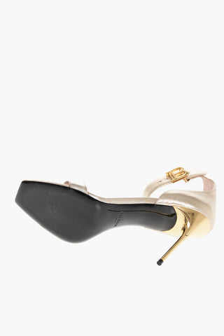 Metallized Leather Ankle-Strap Sandals 11 cm