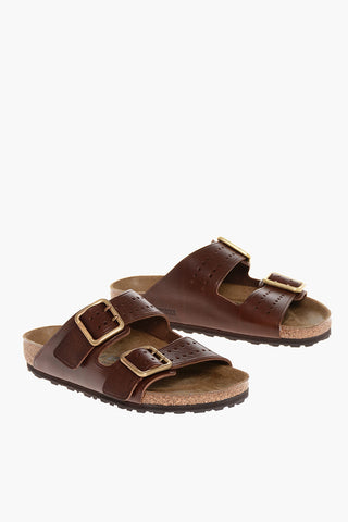 Leather ARIZONA BOLD Sandals with Double-Strap and Golden Buckles