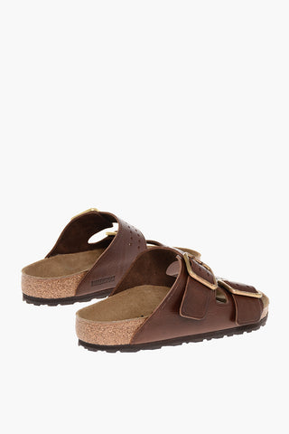 Leather ARIZONA BOLD Sandals with Double-Strap and Golden Buckles