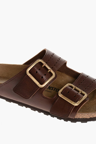 Leather ARIZONA BOLD Sandals with Double-Strap and Golden Buckles