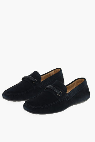 Suede Leather Loafers With Braided Detail