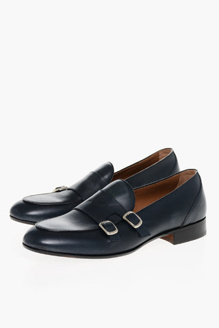 Vintage Effect Monk Strap Leather Loafers