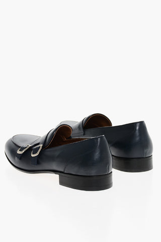 Vintage Effect Monk Strap Leather Loafers