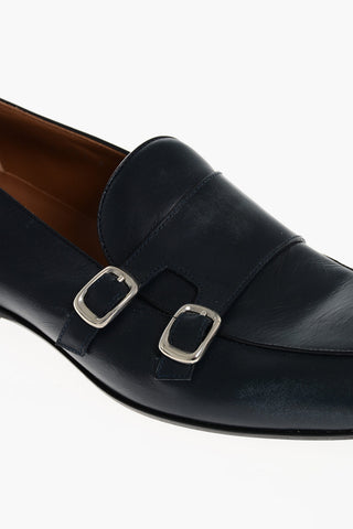 Vintage Effect Monk Strap Leather Loafers