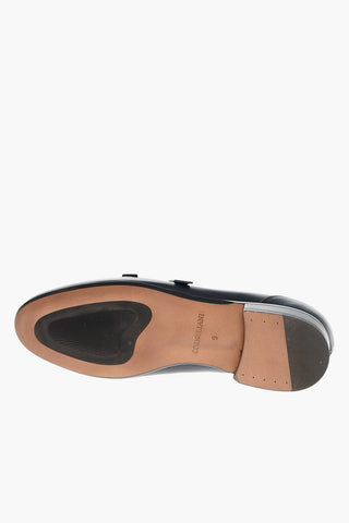 Vintage Effect Monk Strap Leather Loafers