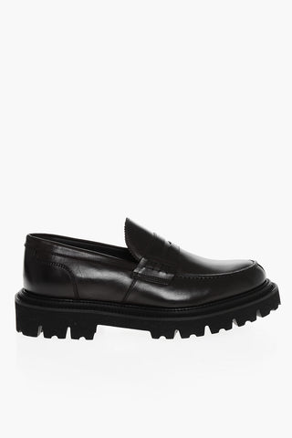 Leather Penny Loafers With Tank Sole