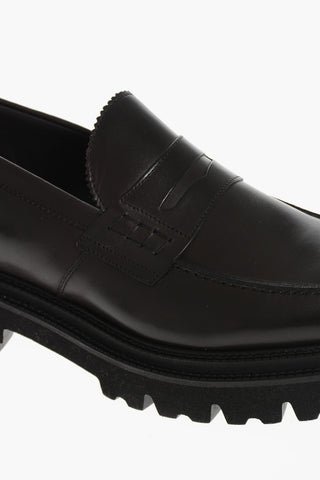 Leather Penny Loafers With Tank Sole