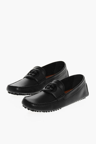 leather Loafers With Cut-Out Logo